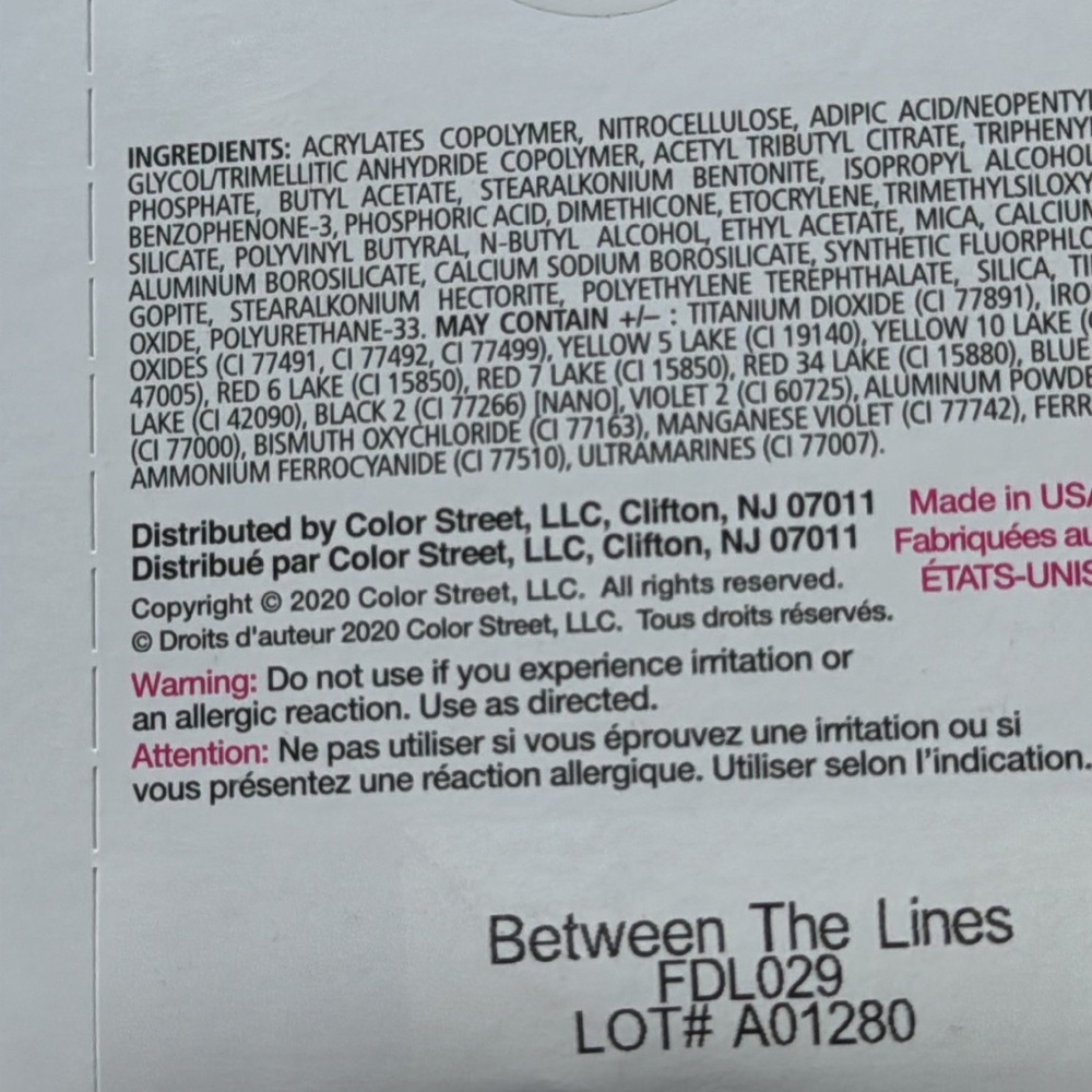 Color Street Between The Lines FDL029 LotA01280 New NIP - Picture 9 of 9